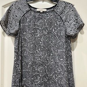 LOFT Black and White Leaf Print Blouse